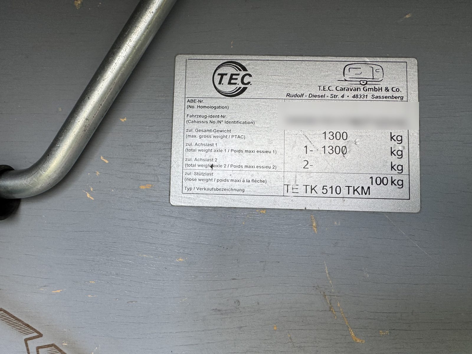 Typenschild: TEC TK 510 TKM, 1.300 kg